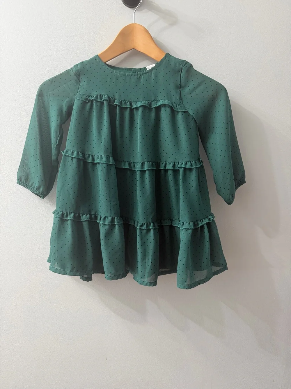 Carter's Dark Green Tiered Ruffle Long-Sleeve Dress